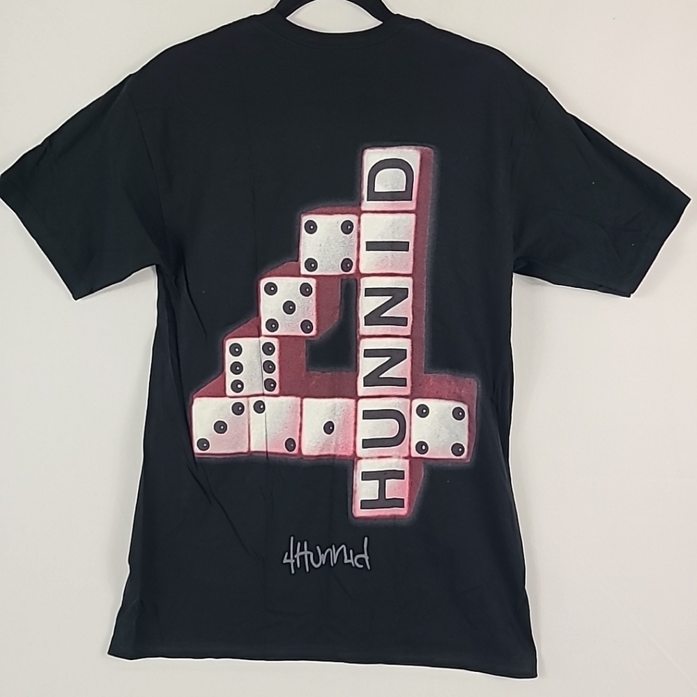 NEW 4Hunnid Men's Dice Stack Black T-Shirt Logo Short Sleeve Crewneck Sz L